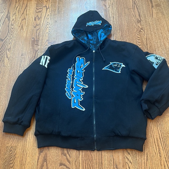 NFL mens XL graffiti art reversible hooded sweatshirt hoodie Carolina Panthers - Picture 9 of 14